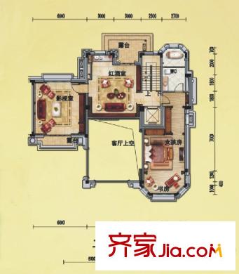 碧桂園?輕軌悅城鉆石墅G68二層平面圖 6室3廳6衛(wèi)1廚