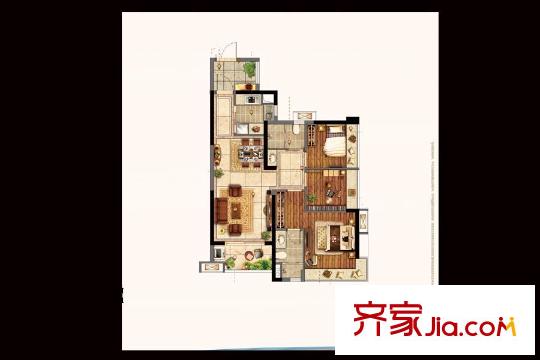 金融街・融穗澜湾2栋01、02单元户型图 3室2厅2卫1厨