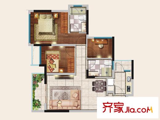 佳兆业城市广场一期I户型 3室2厅2卫1厨