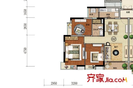 丽江如英居08栋02户型 3室2厅1卫1厨
