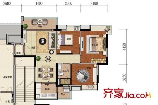 丽江如英居08栋04户型 3室2厅1卫1厨