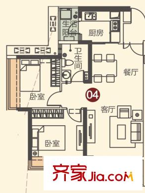 佳兆业99前海广场6栋04户型 2室2厅1卫