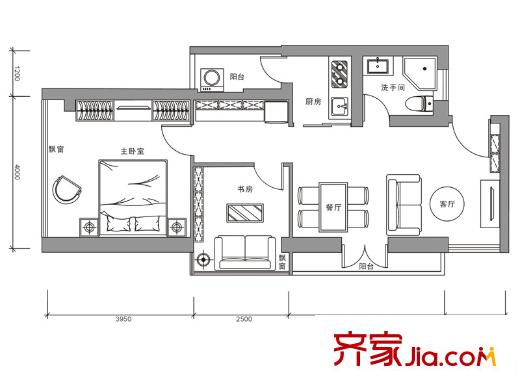 侨城馨苑户型图A3户型 2室2厅1卫