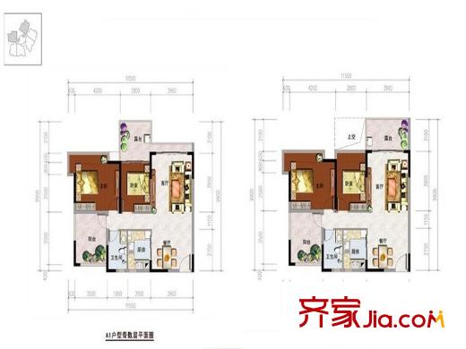 深航幸福花园户型图A1户型 2室2厅1卫1厨