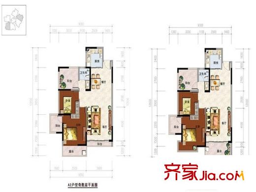 深航幸福花园户型图A2户型 2室2厅1卫1厨