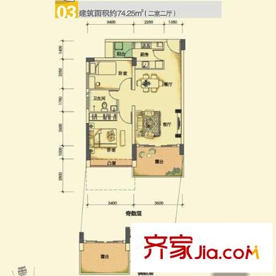 朗苑户型图03户型 2室2厅