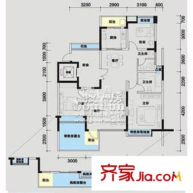 雷圳0755户型图5栋101 3室2厅2卫