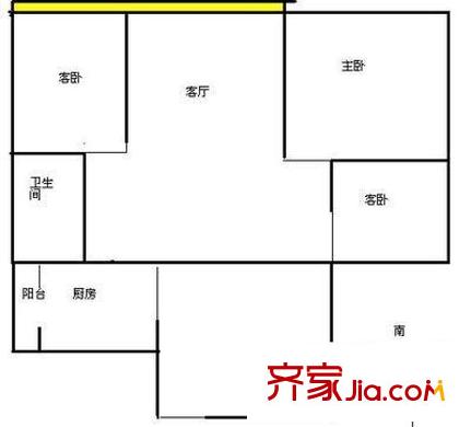 中海月朗苑户型图三房二厅一卫一厨 3室2厅1卫1厨