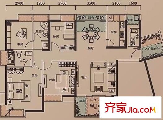 富通城五期 4室 户型图