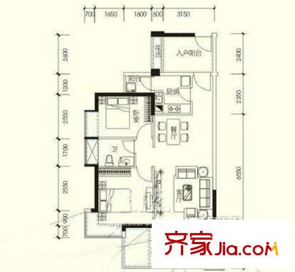 富通城五期户型图户型图2居室 2室2厅2卫1厨