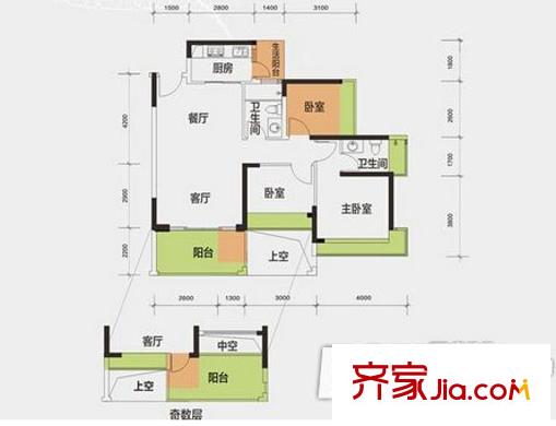 一半山 3室 户型图