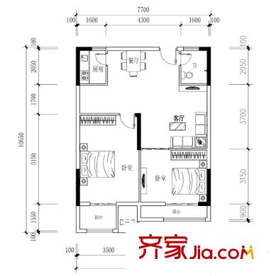 三和国际花园城户型图户型图4 2室2厅1卫1厨