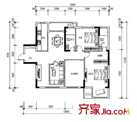 三和国际花园城户型图户型图3 3室2厅1卫1厨