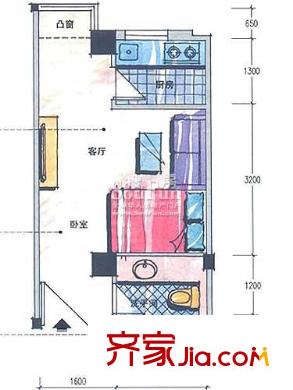 西城品阁户型图29平单身公寓 1室