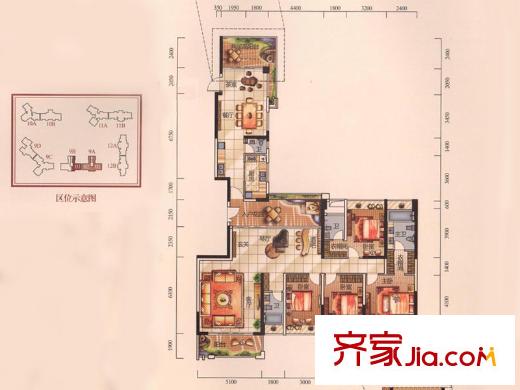 中洲・中央公寓E-CLASS二期9栋B座01/9栋A座0102户型 5室2厅4卫1厨