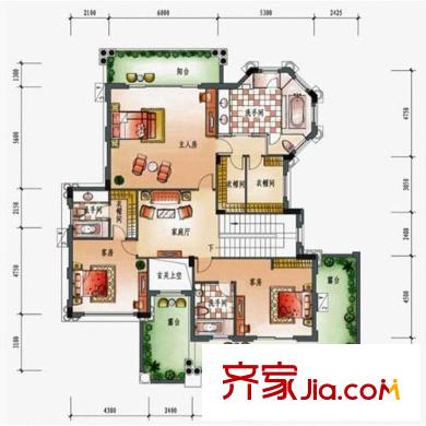 惠州雅居乐白鹭湖云峰C2户型二层平面户型图 5室3厅5卫1厨