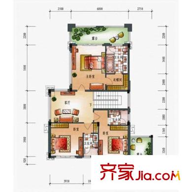 惠州雅居乐白鹭湖藏峰J1户型二层平面户型图 5室3厅4卫
