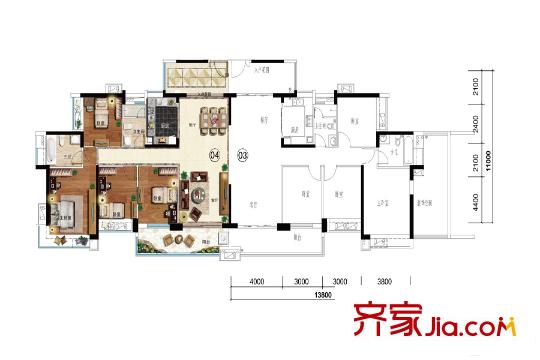 凯茵又一城11栋四房两厅 4室2厅2卫1厨