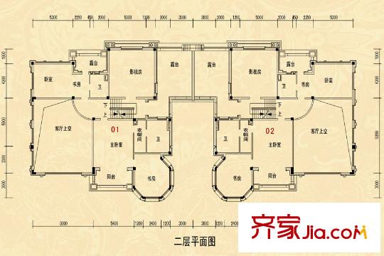 碧桂园山河城G65双拼别墅二层 6室3厅7卫1厨