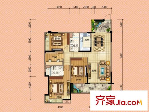 宏远御庭山7栋8栋01+02/03+04户型 4室2厅2卫1厨