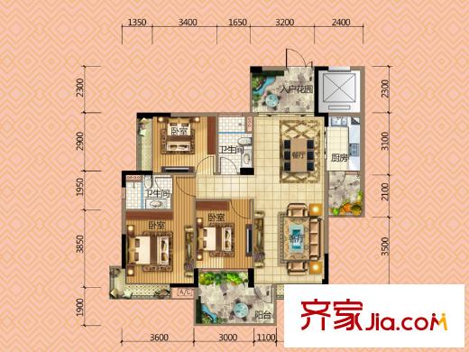 宏远御庭山5栋6栋01+02/03+04户型 3室2厅2卫1厨