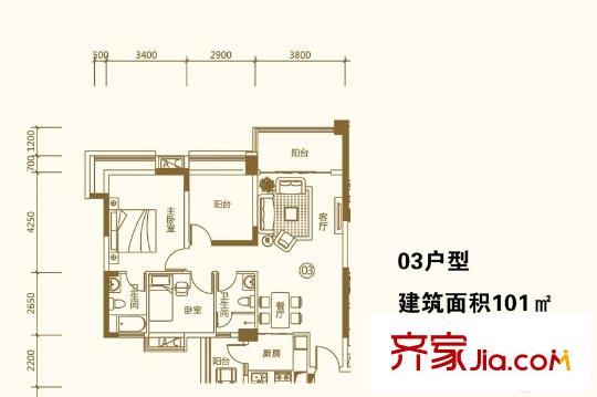 悦盈新城03户型 2室2厅2卫1厨