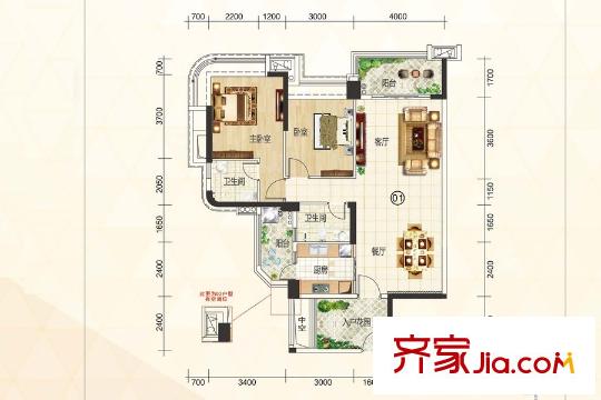 悦盈新城01/02户型 2室2厅2卫1厨