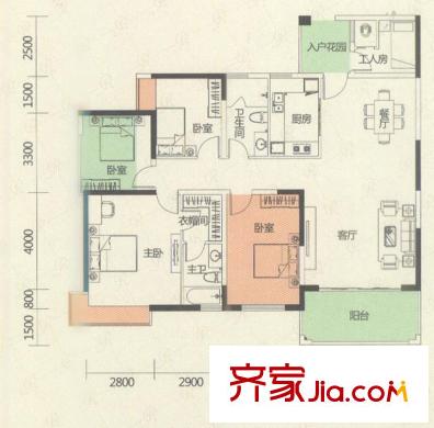 融湖中心城5栋01户型 4室2厅2卫1厨