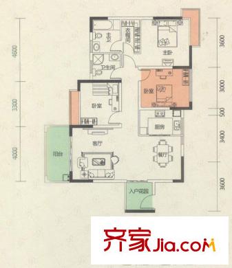 融湖中心城7栋06户型 3室2厅2卫1厨