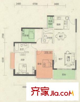 融湖中心城7栋03、04户型 3室2厅2卫1厨