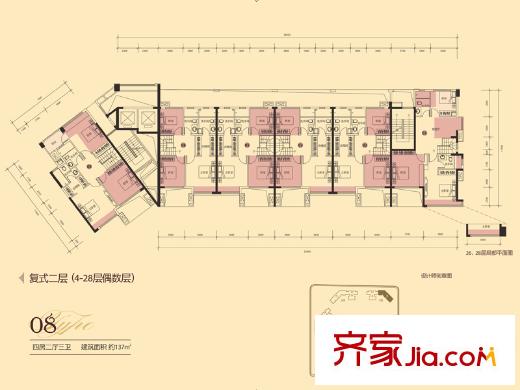 佳兆业悦峰二期3栋复式二层户型 4室2厅3卫1厨
