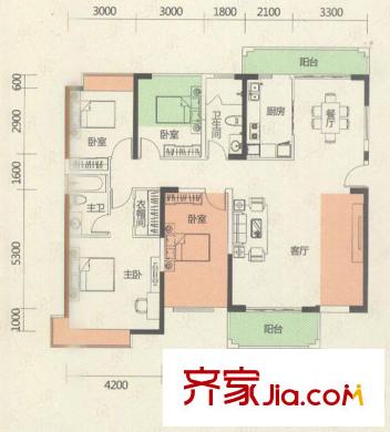 融湖中心城5栋03户型 4室2厅2卫1厨