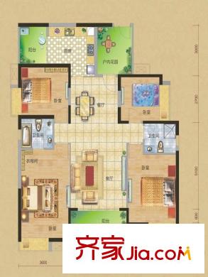 世纪城幸福公馆4栋标准层卡地亚户型图 4室2厅2卫1厨