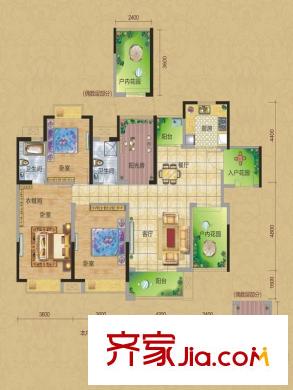 世纪城幸福公馆4栋奇数层宝格丽户型图 3室2厅2卫1厨