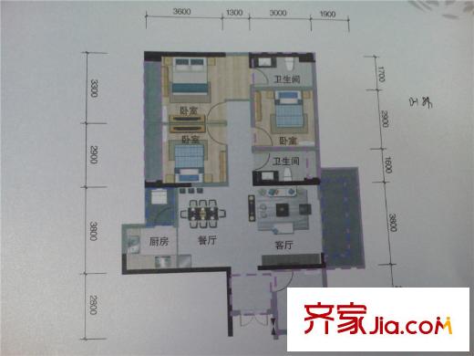骏泰・金汐府2栋D1户型 4室2厅2卫1厨