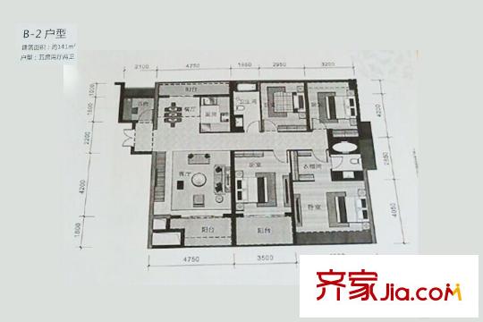骏泰・金汐府2栋A座B-2户型 5室2厅2卫1厨