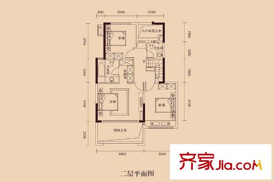 惠州国际新城珑尚3号G2户型二层平面 4室2厅3卫1厨