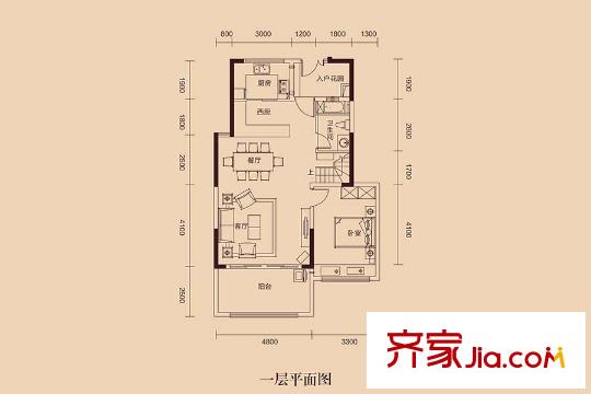惠州国际新城珑尚3号G2户型一层平面 4室2厅3卫1厨