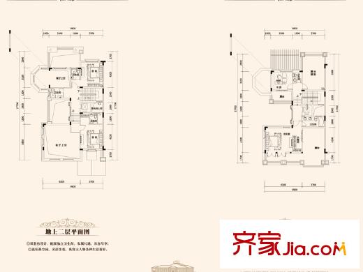 前海湖山壹号联排A户型地上二层和地上三层