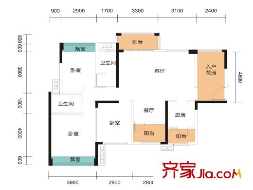 龙光水悦熙园5栋1单元01户型127.12平方米