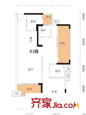龙光水悦熙园4栋2单元03户型 2室2厅1卫1厨