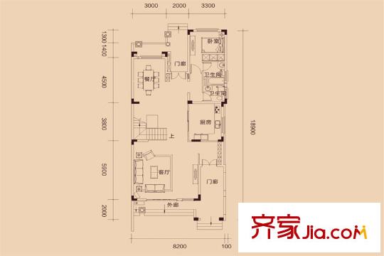 惠州国际新城珑溪33号3E户型一层平面 6室2厅5卫1厨