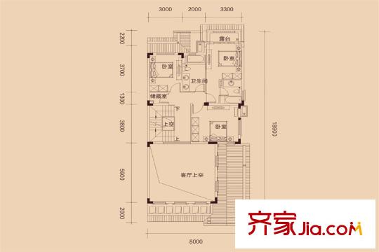 惠州国际新城珑溪33号3E户型二层平面 6室2厅5卫1厨