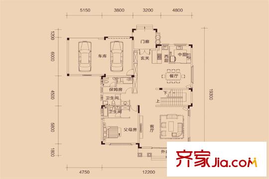 惠州国际新城珑庭7号3B户型一层平面图 7室6厅2卫1厨
