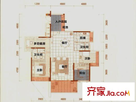 前海康城华府3栋C户型约151平方米四房两厅两卫 4室2厅2卫1厨
