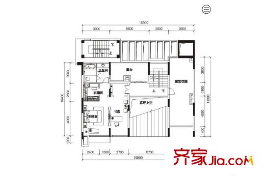 林语堂7D户型 三楼 7室2厅5卫1厨