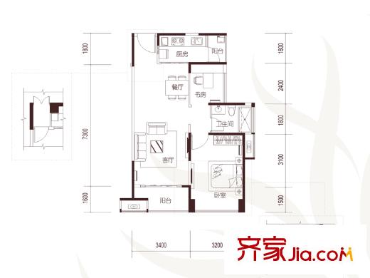 华业・玫瑰四季02户型 2室2厅1卫1厨