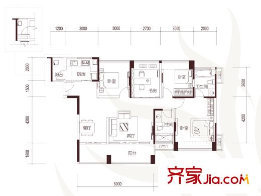 华业・玫瑰四季07户型 4室2厅2卫1厨