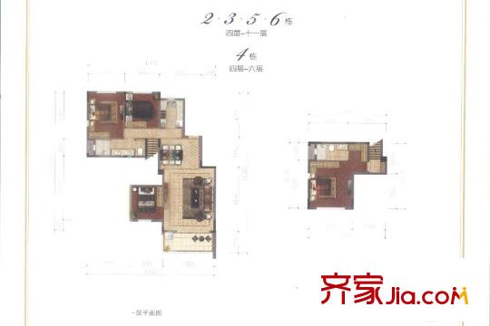 同创・九著G户型和H户型复式 4室2厅2卫1厨