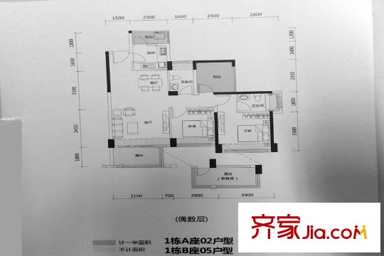 珑禧1栋A座02/1栋B座05 3室2厅2卫1厨